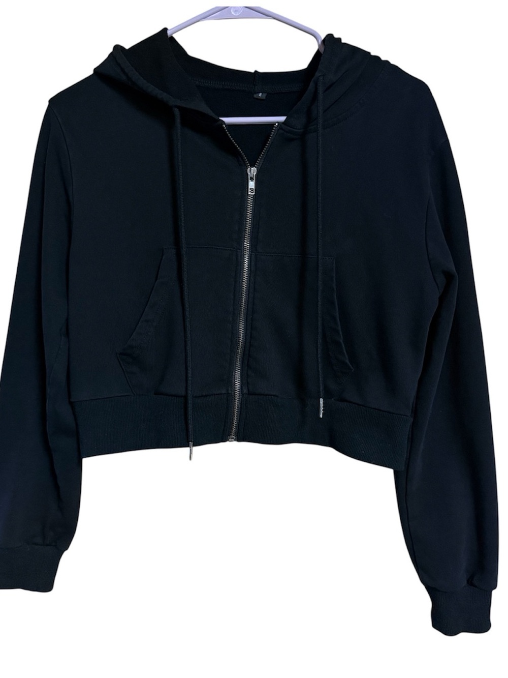 Basic Cropped Black Zip-Up Hoodie size Small